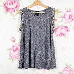 W5 Navy Blue Embroidered Sleeveless Shirt M